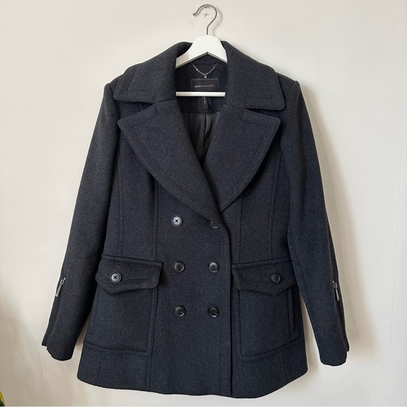 BCBGMaxAzria Charcoal Wool Blend Peacoat Jacket Size L - Picture 2 of 10